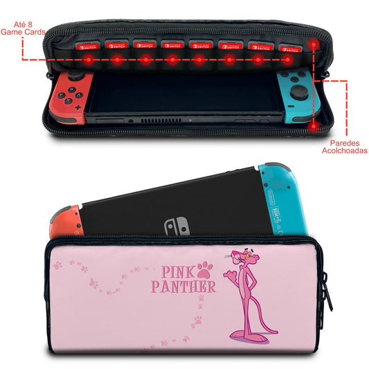Case Nintendo Switch Bolsa Estojo - Pantera Cor de Rosa