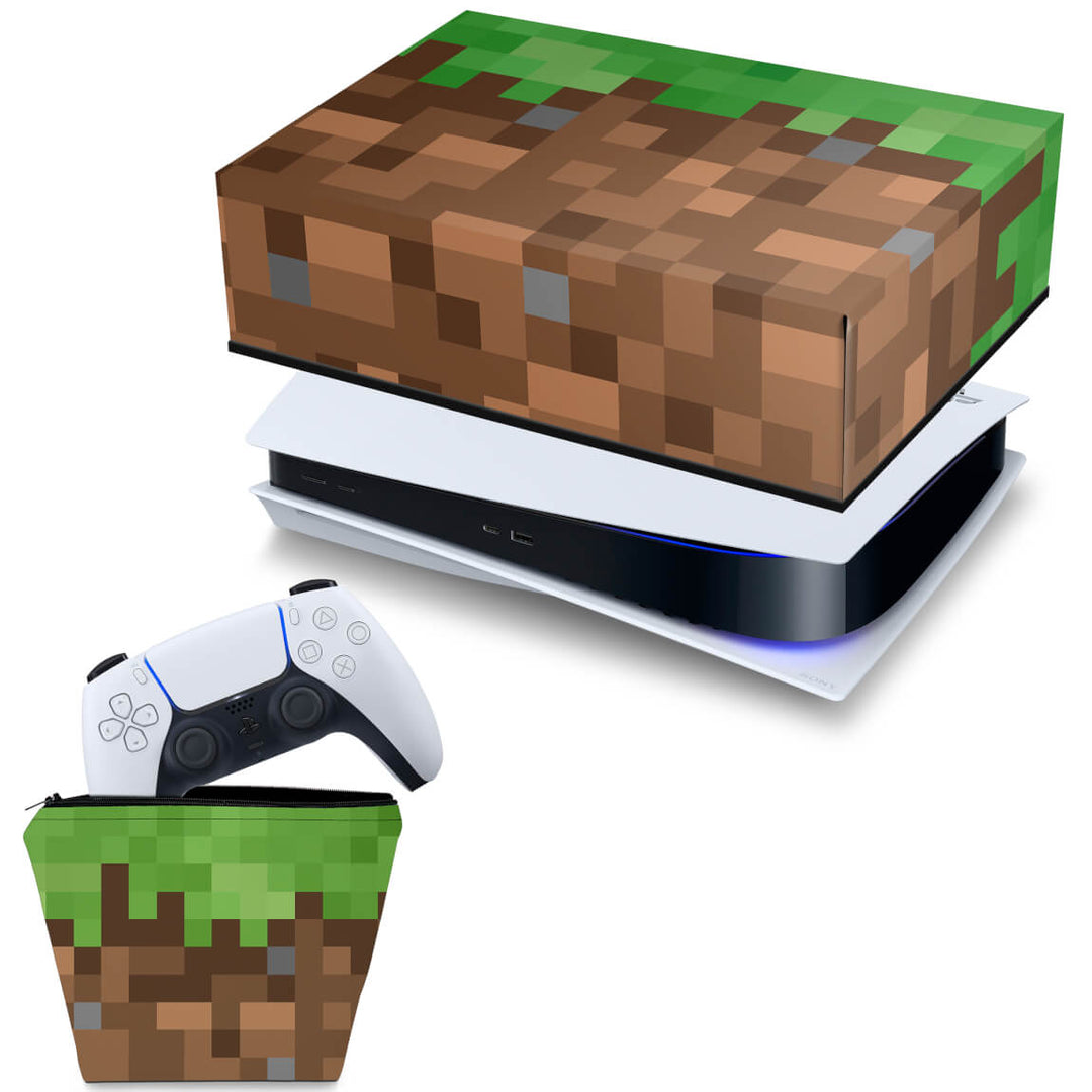 KIT Capa Anti Poeira e Case Controle PS5 Fat Horizontal - Minecraft - Pop Arte Skins