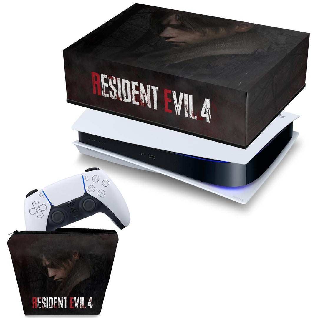 KIT Capa Anti Poeira e Case Controle PS5 Fat Horizontal - Resident Evil 4 Remake - Pop Arte Skins