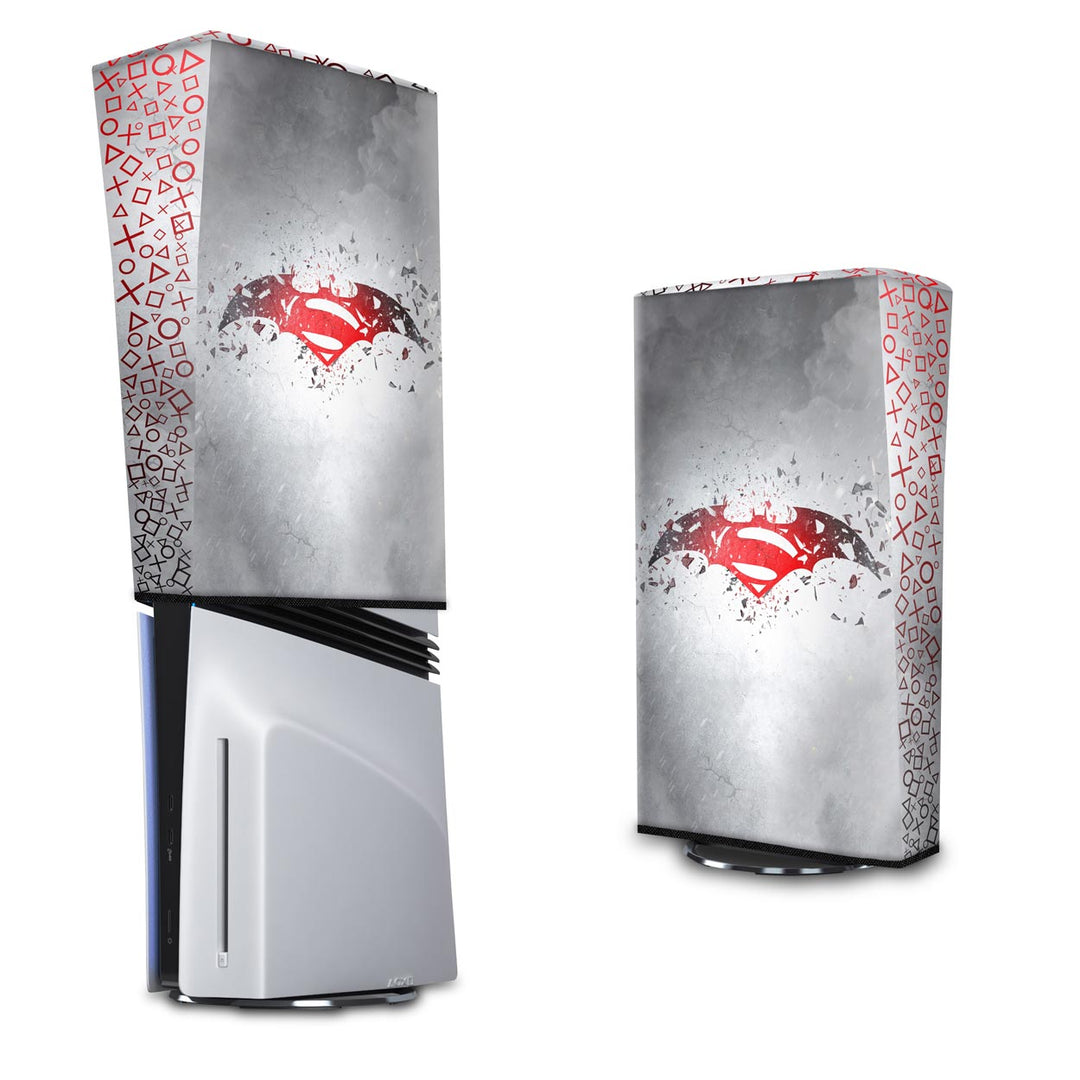 Capa Anti Poeira PS5 Pro Vertical - Batman Vs Superman Logo - Pop Arte Skins