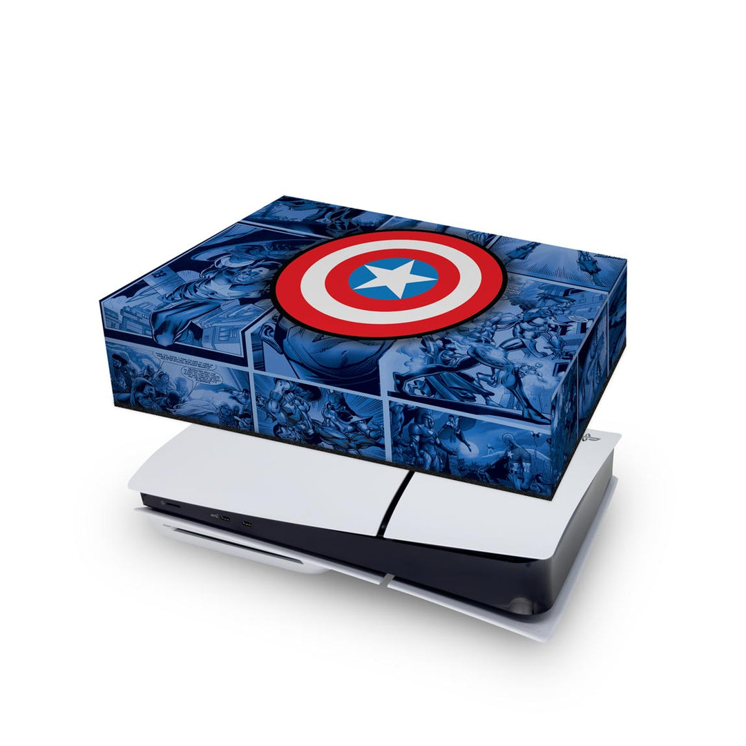 Capa Anti Poeira PS5 Slim Horizontal - Capitão América Comics - Pop Arte Skins