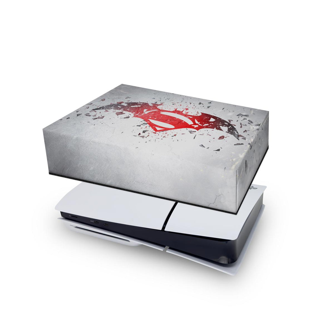 Capa Anti Poeira PS5 Slim Horizontal - Batman Vs Superman Logo - Pop Arte Skins