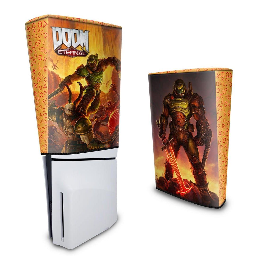 Capa Anti Poeira PS5 Slim Vertical - Doom Eternal - Pop Arte Skins