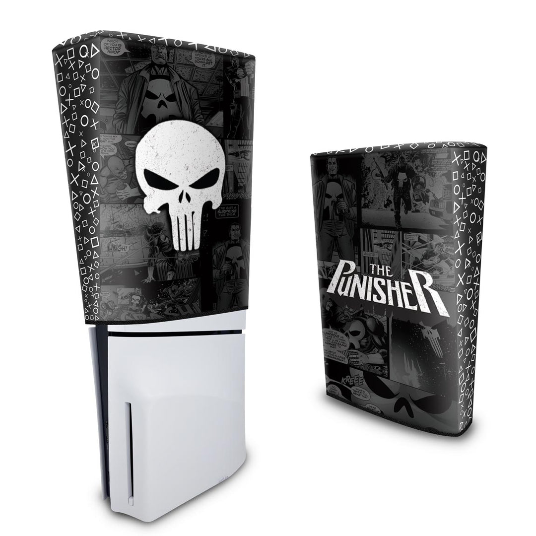 Capa Anti Poeira PS5 Slim Vertical - The Punisher Justiceiro Comics - Pop Arte Skins