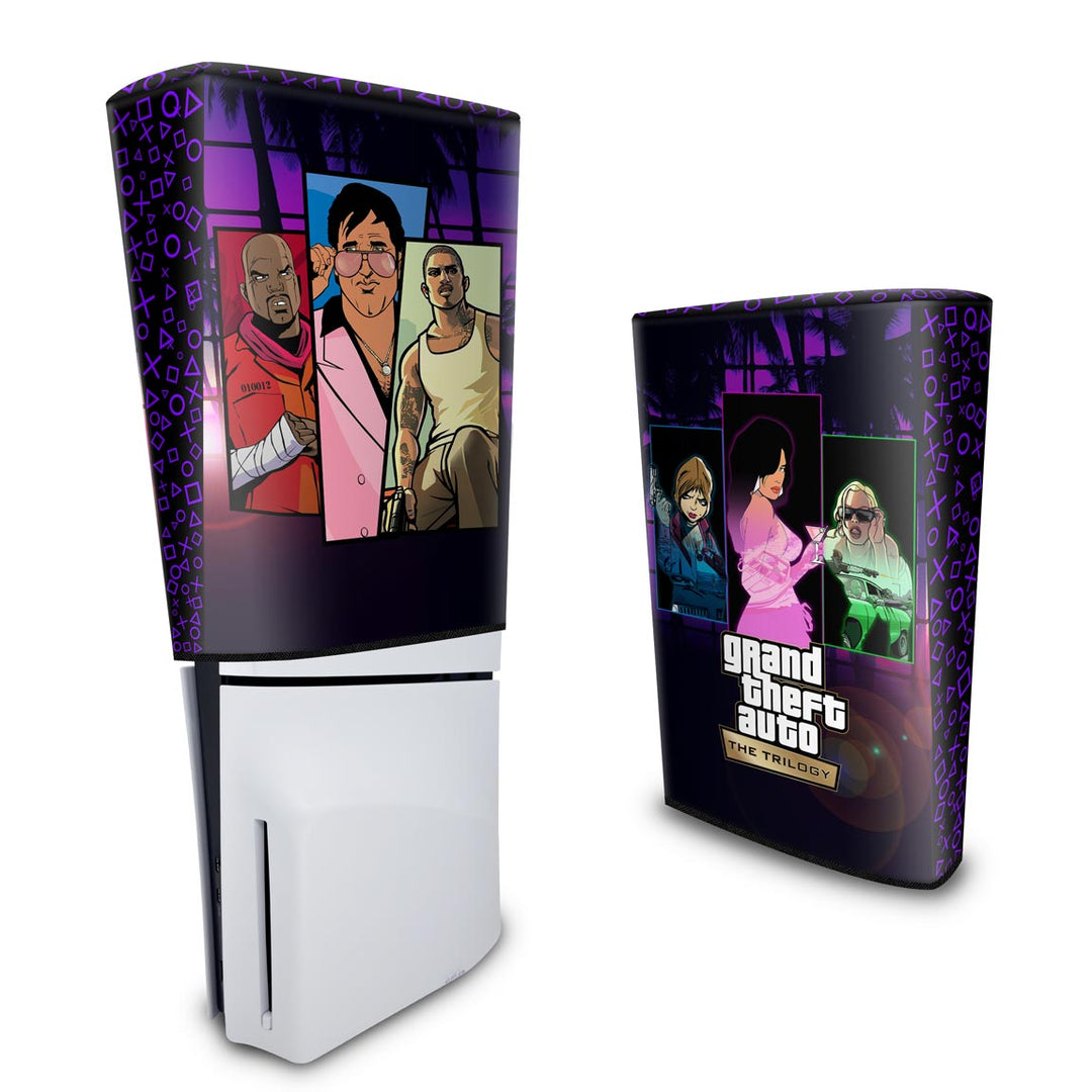Capa Anti Poeira PS5 Slim Vertical - GTA The Trilogy - Pop Arte Skins