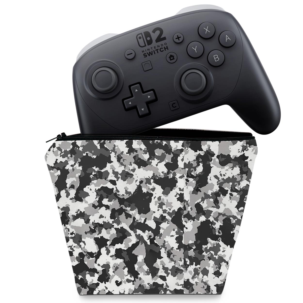 Capa Case Nintendo Switch 2 Pro Controle - Camuflada Cinza