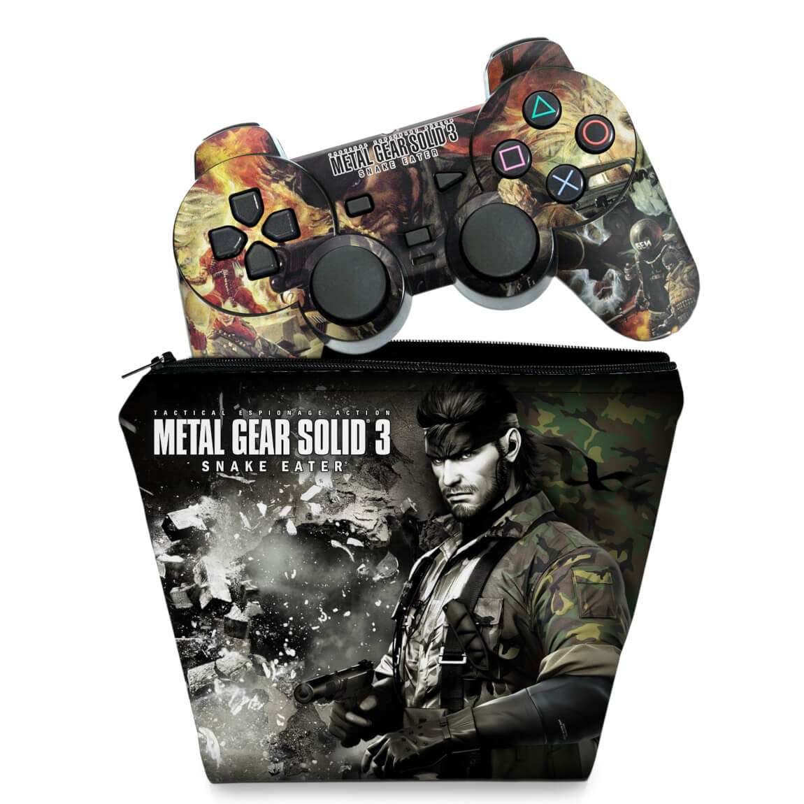 KIT Capa Case e Skin Anti-Rage PS2 Controle - Metal Gear Solid 3