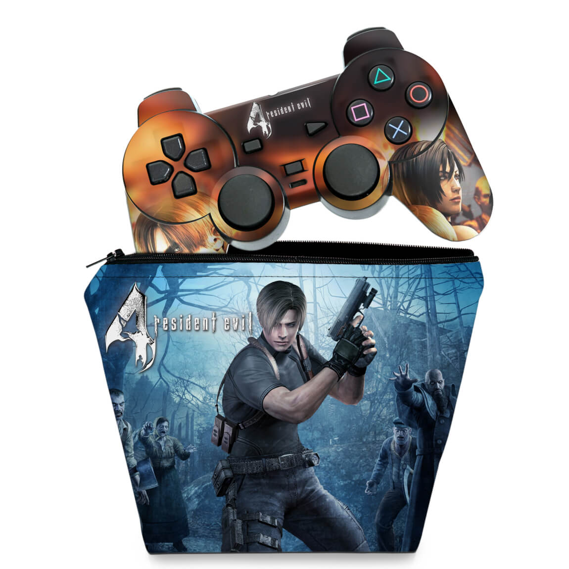 KIT Capa Case e Skin Anti-Rage PS2 Controle - Resident Evil 4