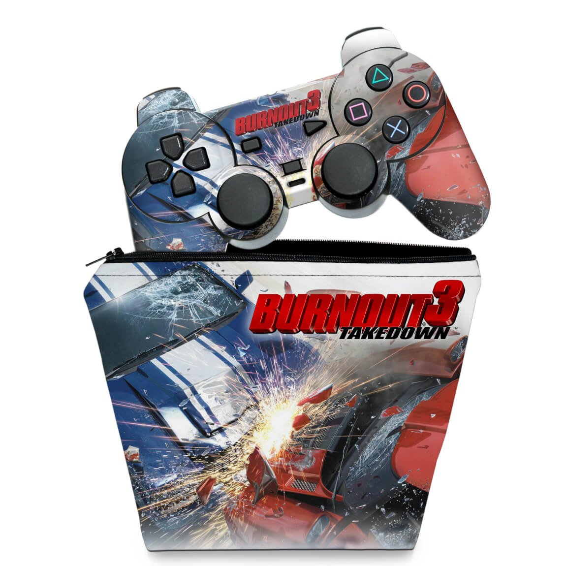 KIT Capa Case e Skin Anti-Rage PS2 Controle - Burnout 3