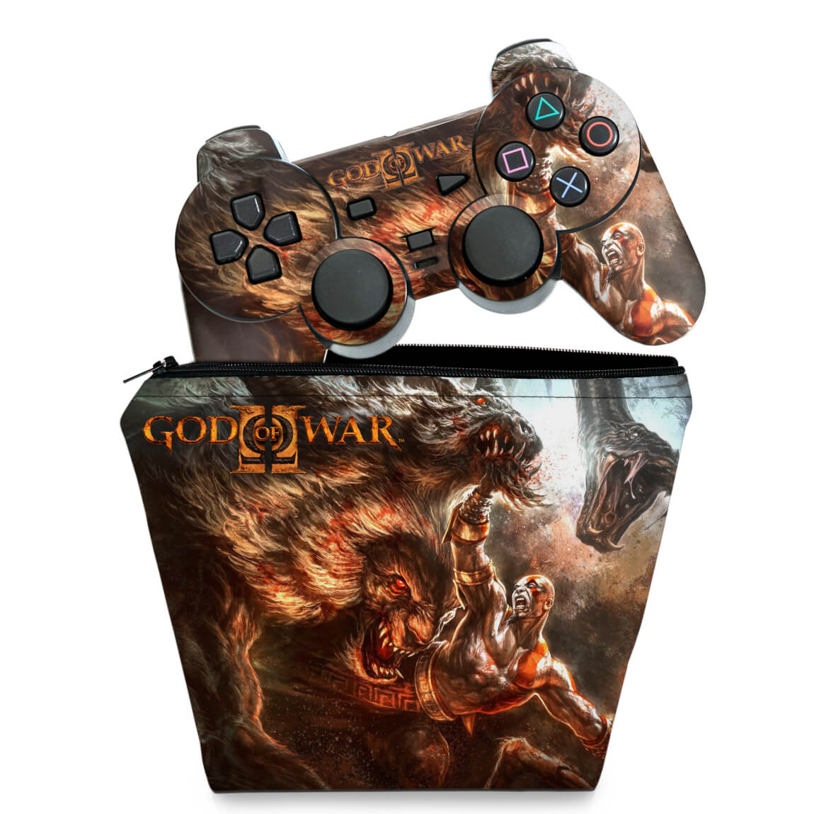 KIT Capa Case e Skin Anti-Rage PS2 Controle - God Of War 2 II