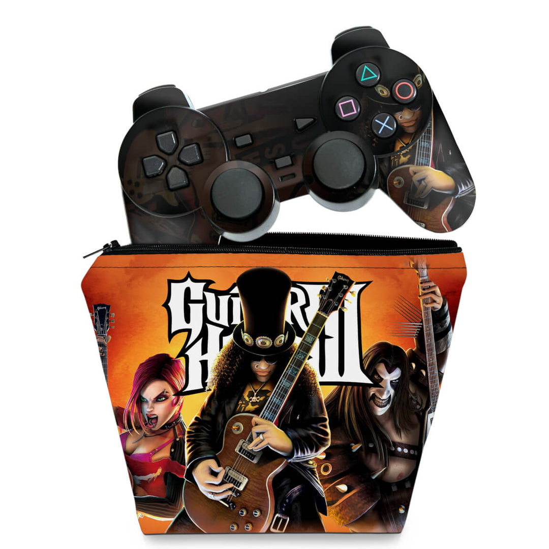KIT Capa Case e Skin Anti-Rage PS2 Controle - Guitar Hero III 3