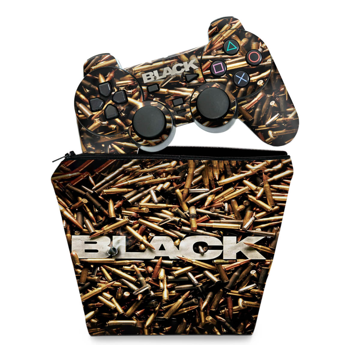 KIT Capa Case e Skin Anti-Rage PS2 Controle - Black