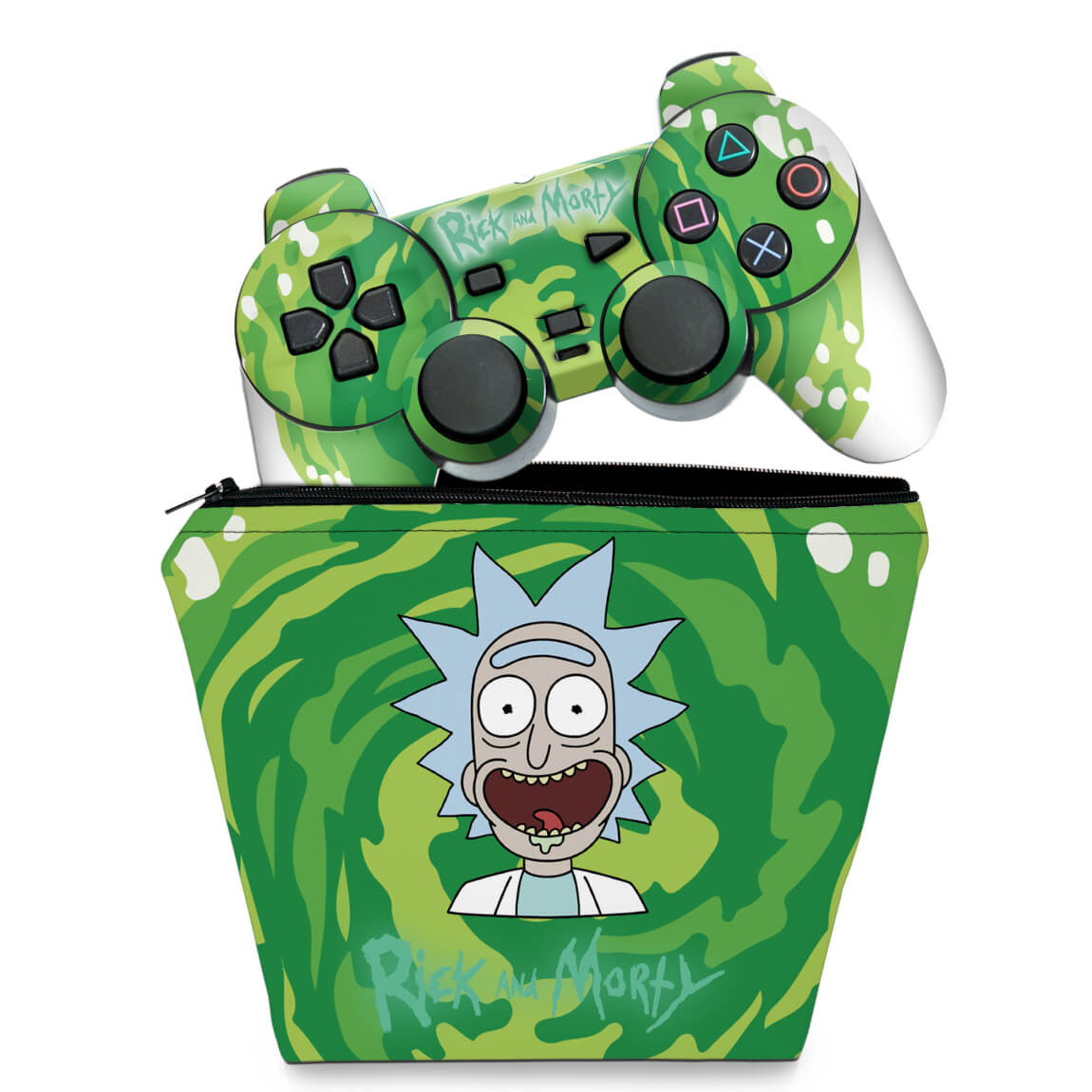 KIT Capa Case e Skin Anti-Rage PS2 Controle - Rick And Morty
