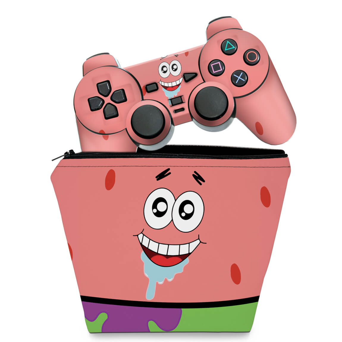 KIT Capa Case e Skin Anti-Rage PS2 Controle - Patrick Bob Esponja