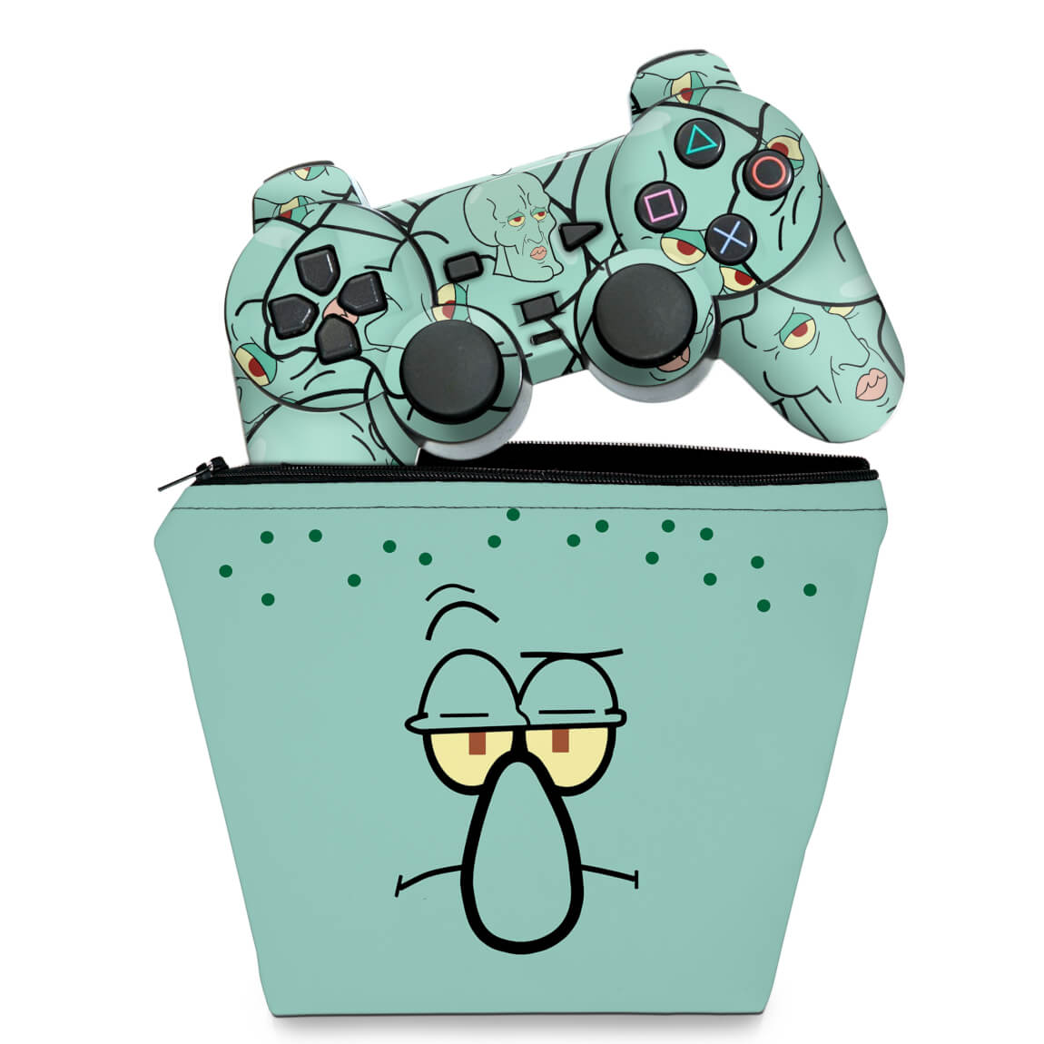 KIT Capa Case e Skin Anti-Rage PS2 Controle - Lula Molusco Bob Esponja