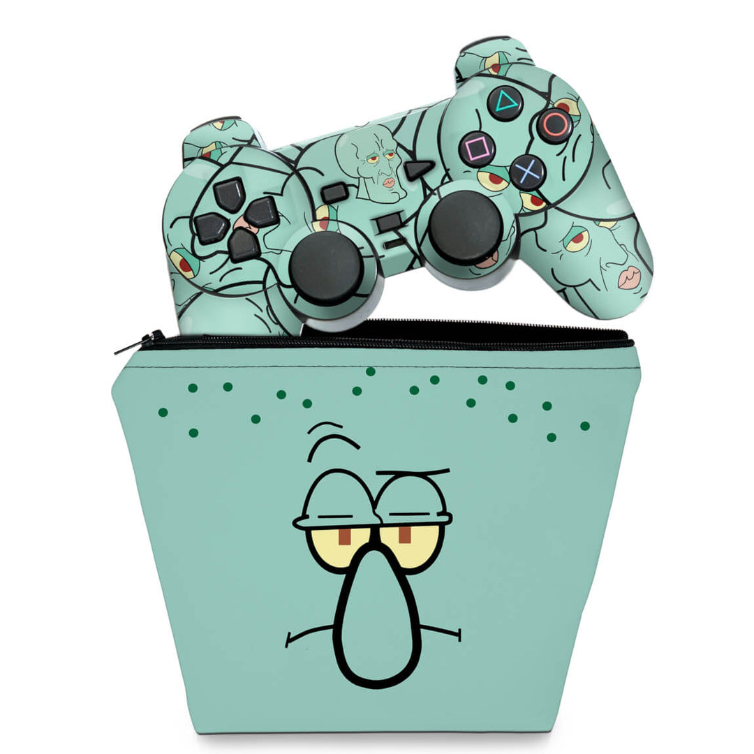 KIT Capa Case e Skin Anti-Rage PS2 Controle - Lula Molusco Bob Esponja