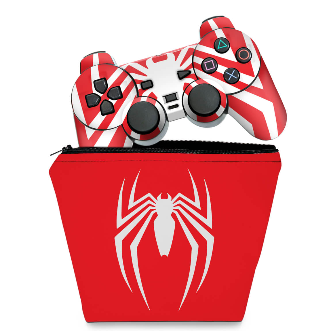 KIT Capa Case e Skin Anti-Rage PS2 Controle - Spider-man Homem-Aranha
