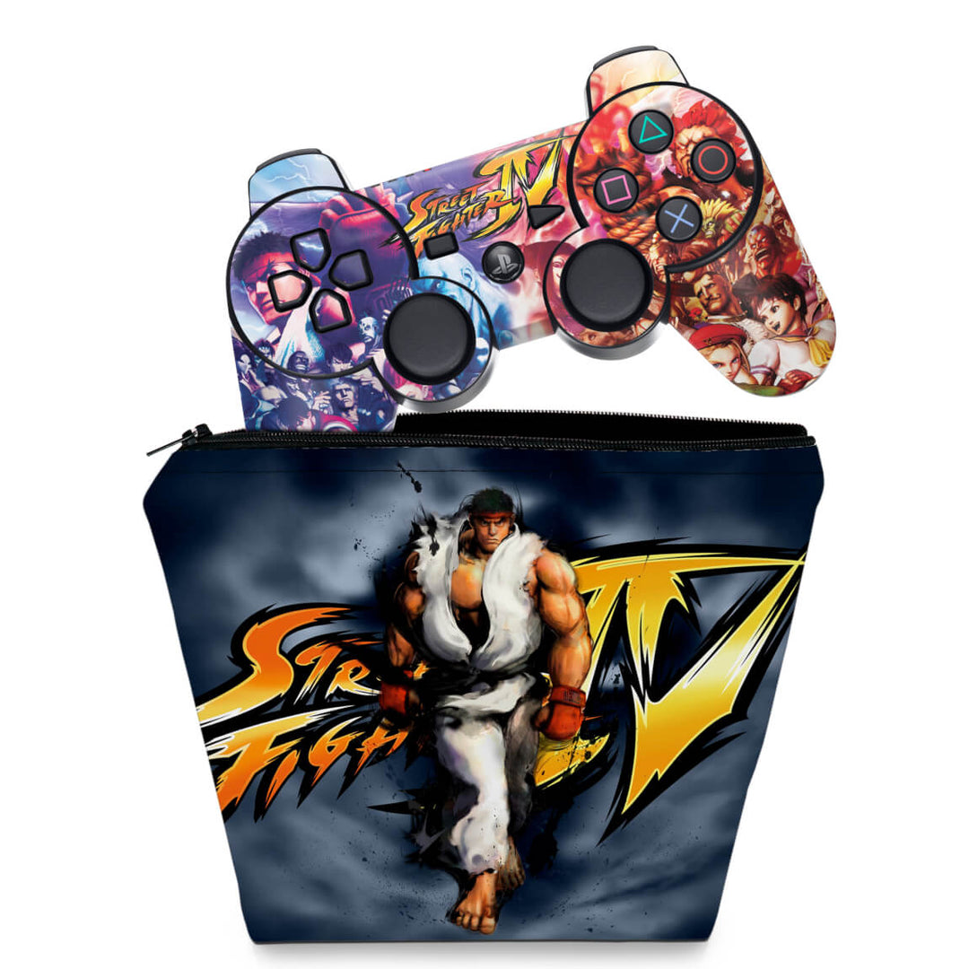 KIT Capa Case e Skin Anti-Rage PS3 Controle - Street Fighter #A - Pop Arte Skins