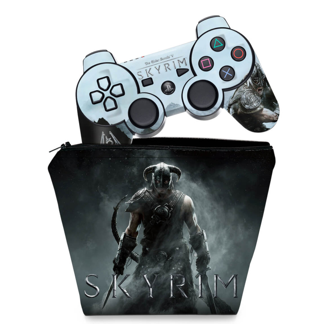 KIT Capa Case e Skin Anti-Rage PS3 Controle - Skyrim - Pop Arte Skins