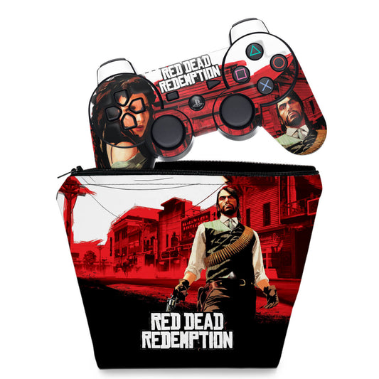 KIT Capa Case e Skin Anti-Rage PS3 Controle - Red Dead Redemption