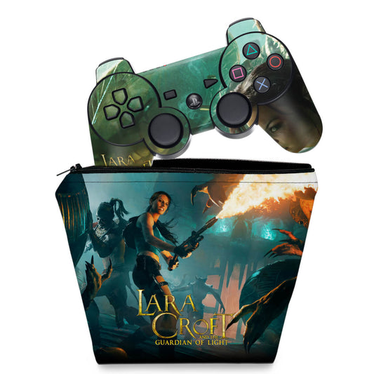 KIT Capa Case e Skin Anti-Rage PS3 Controle - Lara Tomb Raider