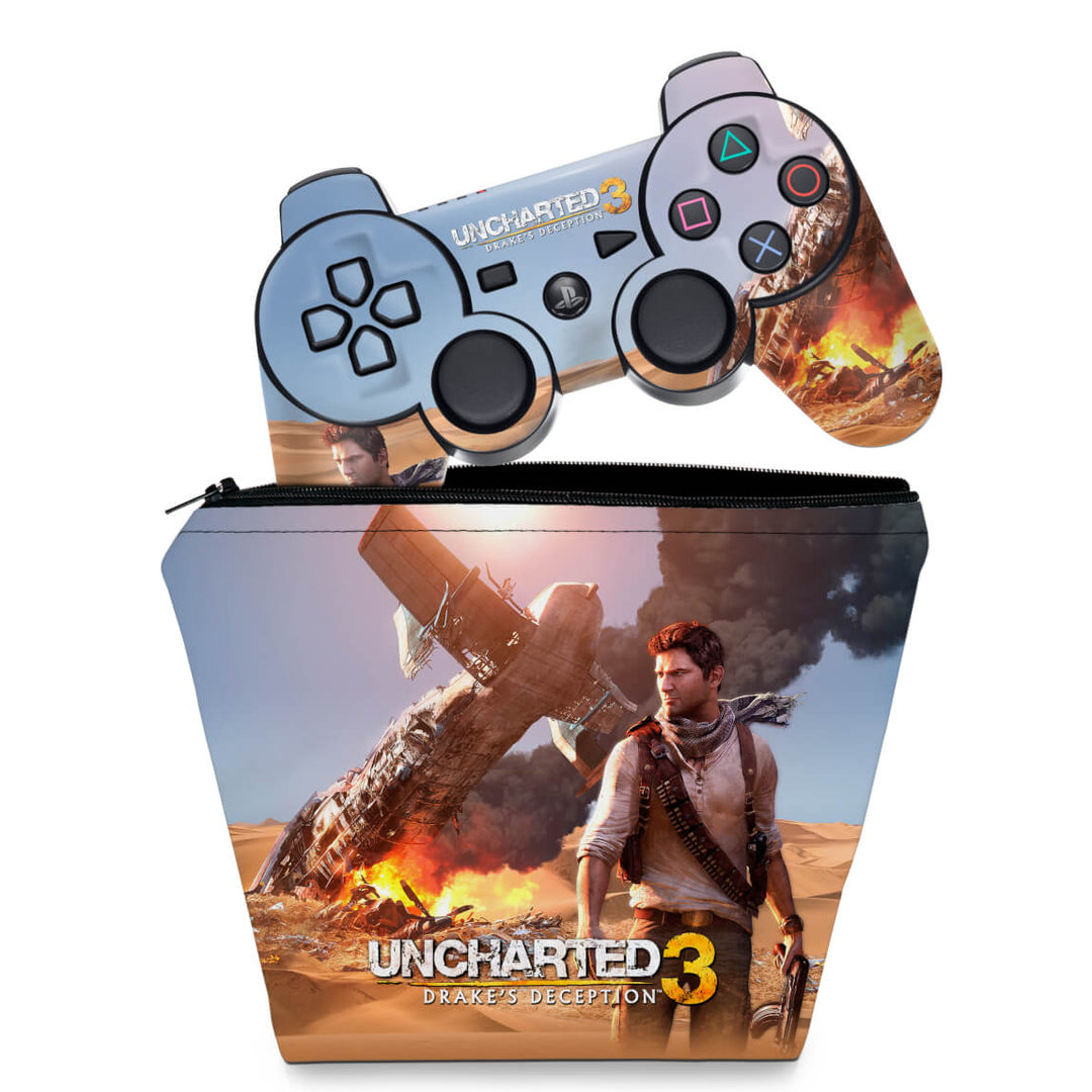 KIT Capa Case e Skin Anti-Rage PS3 Controle - Uncharted 3 - Pop Arte Skins