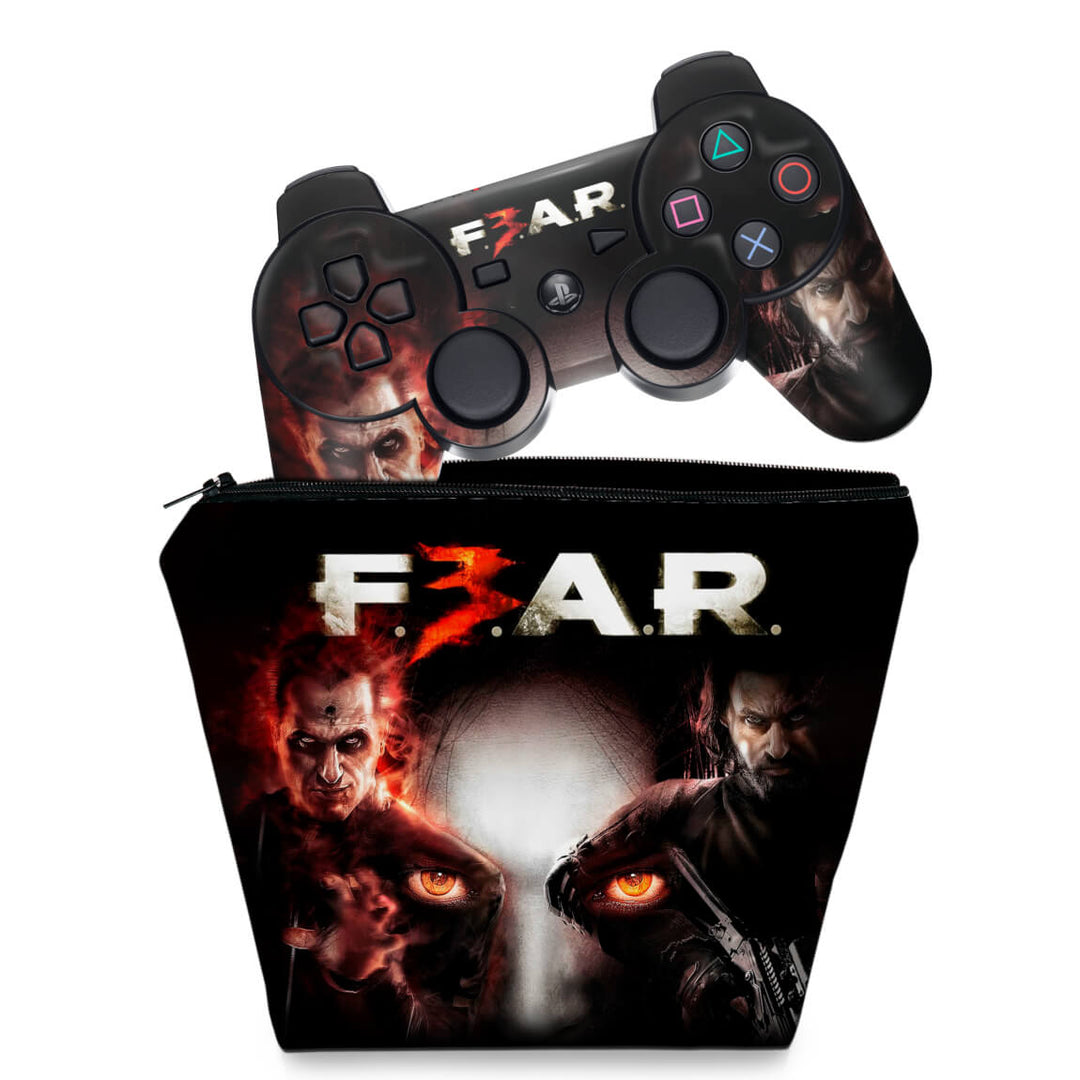 KIT Capa Case e Skin Anti-Rage PS3 Controle - F3ar Fear 3 - Pop Arte Skins