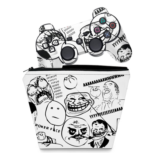 KIT Capa Case e Skin Anti-Rage PS3 Controle - Memes
