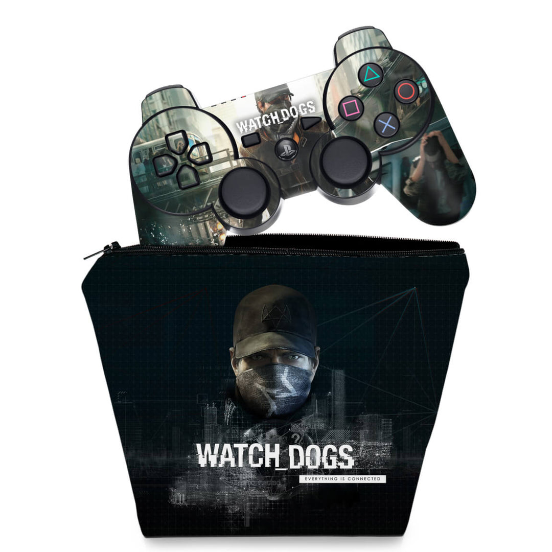 KIT Capa Case e Skin Anti-Rage PS3 Controle - Watch Dogs - Pop Arte Skins