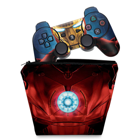KIT Capa Case e Skin Anti-Rage PS3 Controle - Iron Man