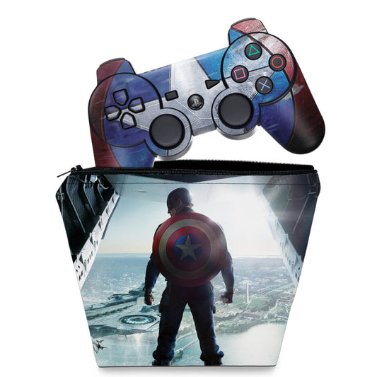 KIT Capa Case e Skin Anti-Rage PS3 Controle - Capitão América