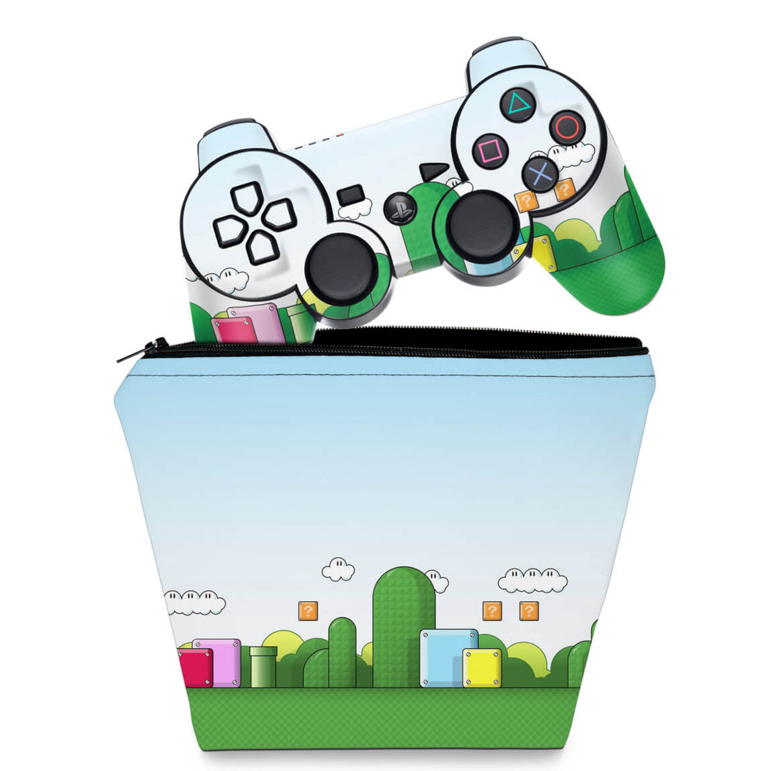 KIT Capa Case e Skin Anti-Rage PS3 Controle - Super Mario Bros - Pop Arte Skins