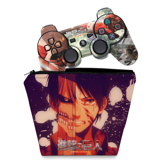 KIT Capa Case e Skin Anti-Rage PS3 Controle - Attack On Titan #a