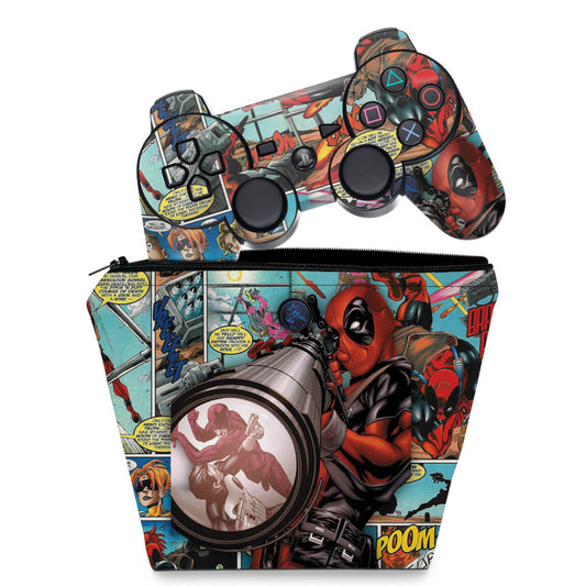 KIT Capa Case e Skin Anti-Rage PS3 Controle - Deadpool