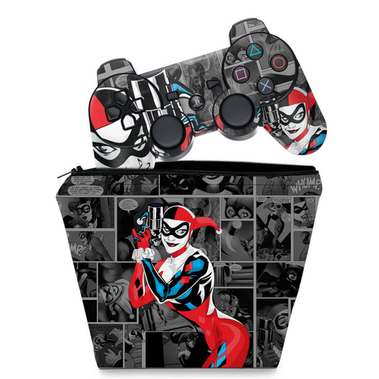 KIT Capa Case e Skin Anti-Rage PS3 Controle - Arlequina Harley Quinn