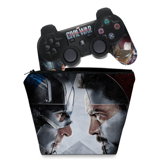 KIT Capa Case e Skin Anti-Rage PS3 Controle - Capitão America Guerra