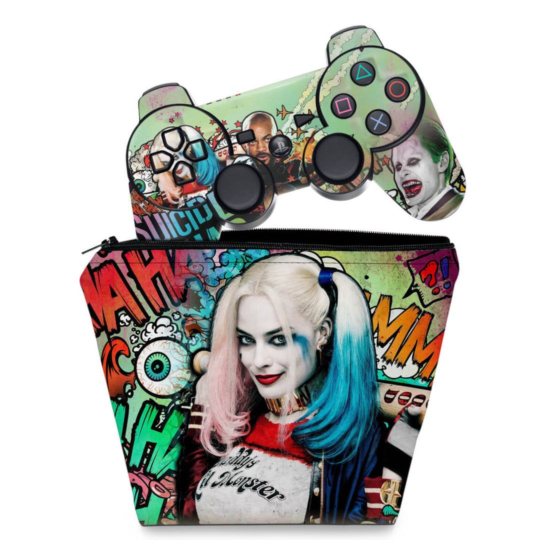 KIT Capa Case e Skin Anti-Rage PS3 Controle - Esquadrão Suicida Coringa - Pop Arte Skins
