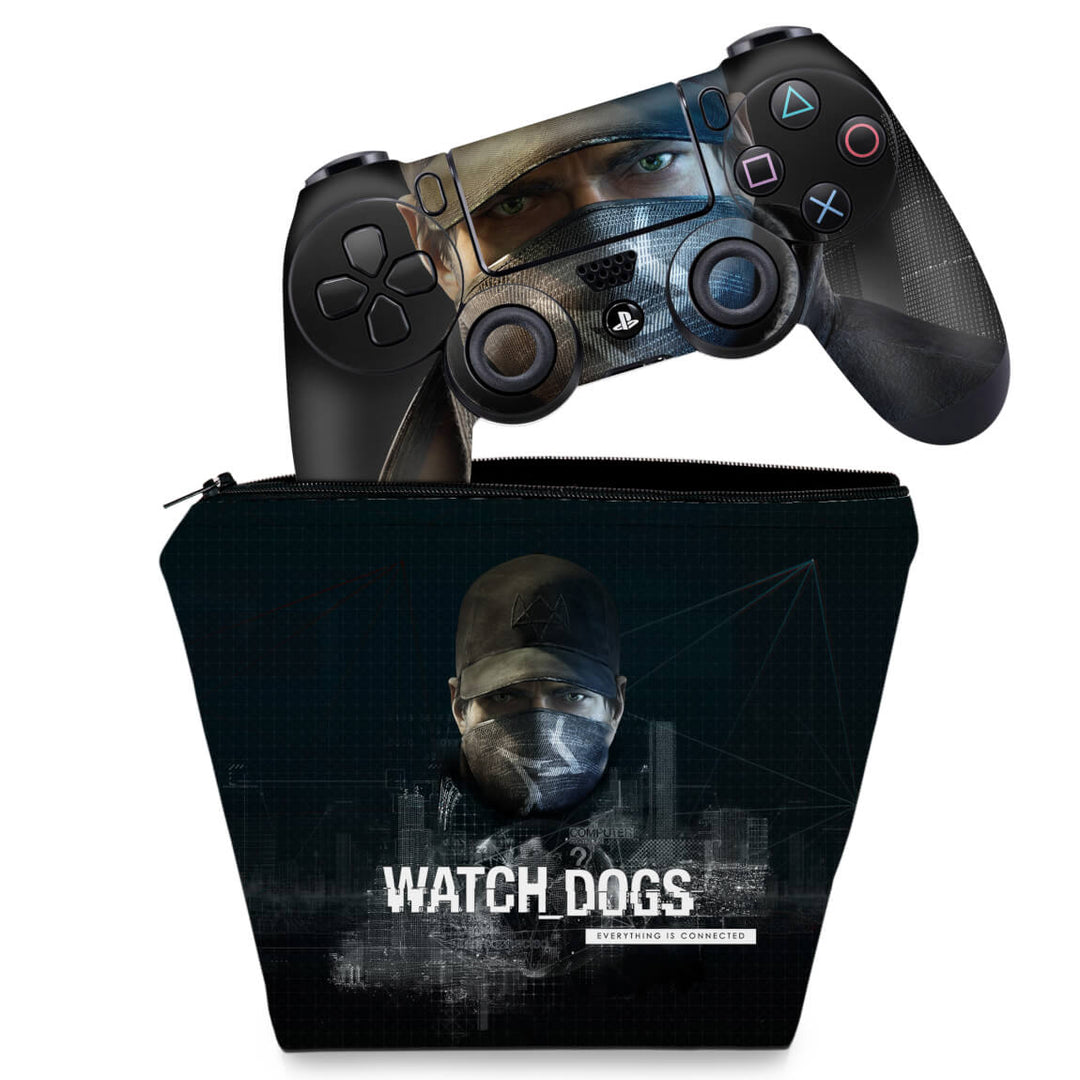 KIT Capa Case e Skin Anti-Rage PS4 Controle - Watch Dogs - Pop Arte Skins
