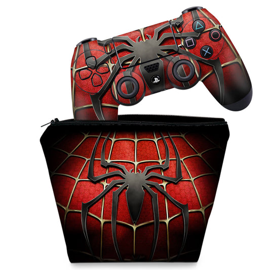 KIT Capa Case e Skin Anti-Rage PS4 Controle - Spider Man - Homem Aranha