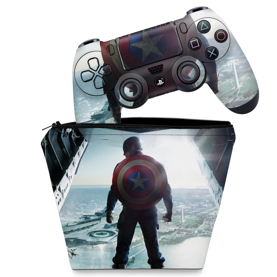 KIT Capa Case e Skin Anti-Rage PS4 Controle - Capitao America - Pop Arte Skins