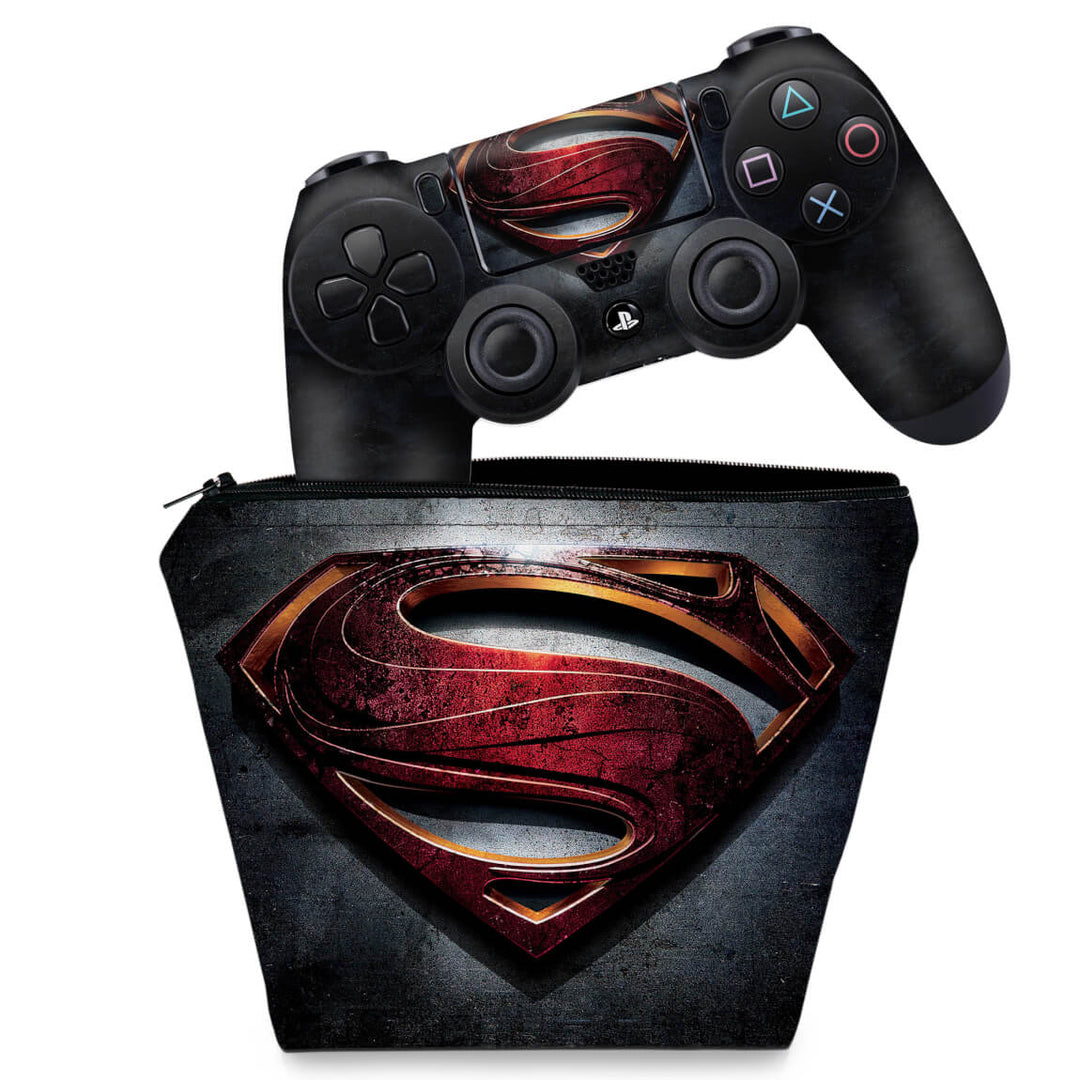 KIT Capa Case e Skin Anti-Rage PS4 Controle - Superman - Super Homem - Pop Arte Skins