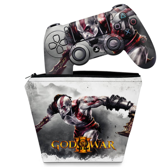 KIT Capa Case e Skin Anti-Rage PS4 Controle - God Of War #A