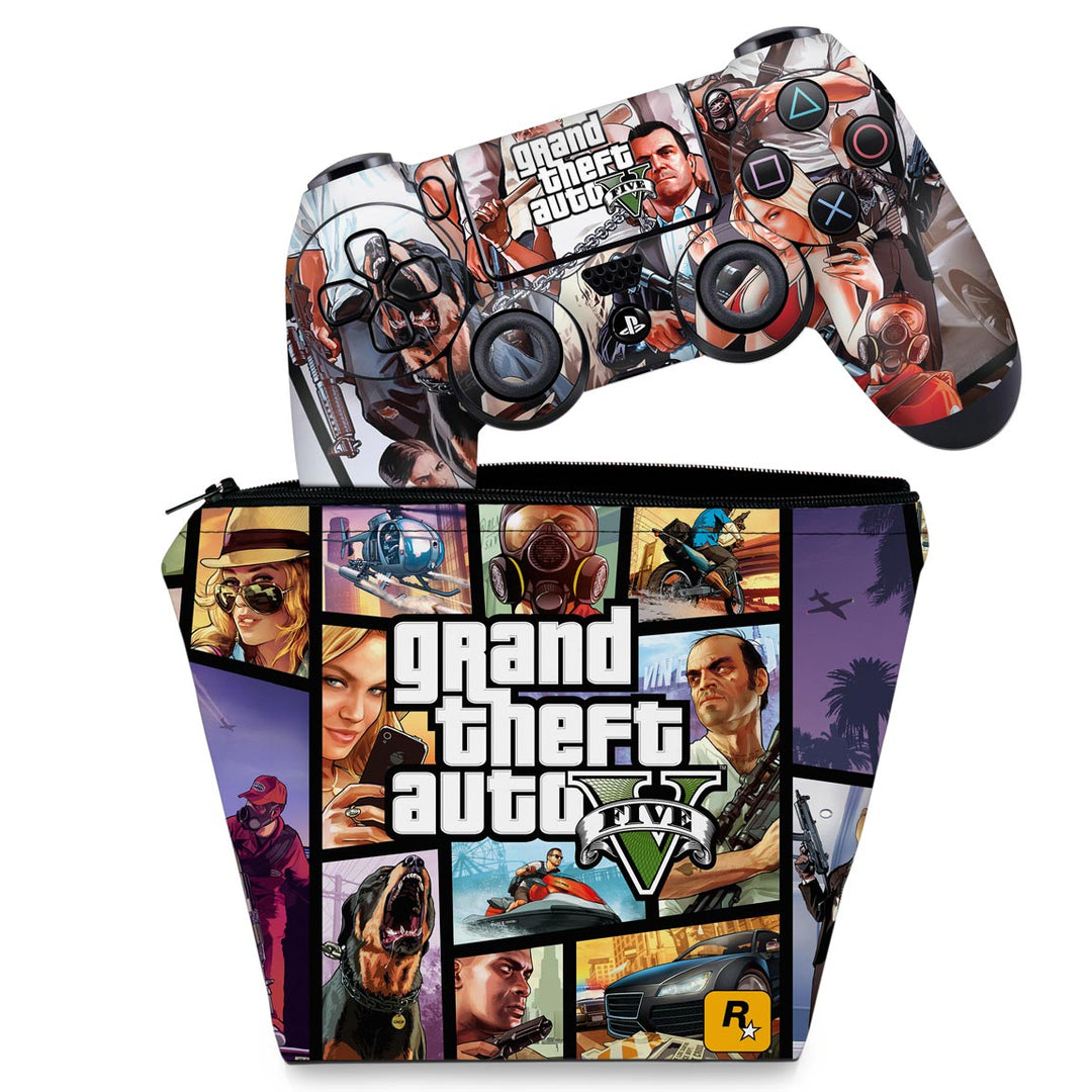 KIT Capa Case e Skin Anti-Rage PS4 Controle - Gta V - Pop Arte Skins