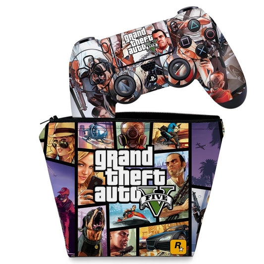 KIT Capa Case e Skin Anti-Rage PS4 Controle - Gta V