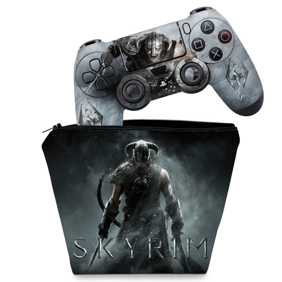 KIT Capa Case e Skin Anti-Rage PS4 Controle - Skyrim - Pop Arte Skins