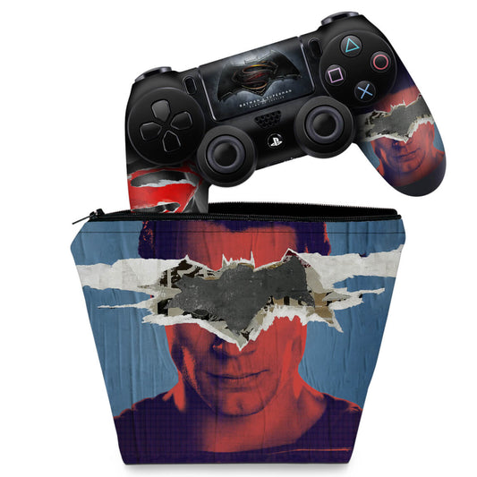 KIT Capa Case e Skin Anti-Rage PS4 Controle - Batman Vs Superman