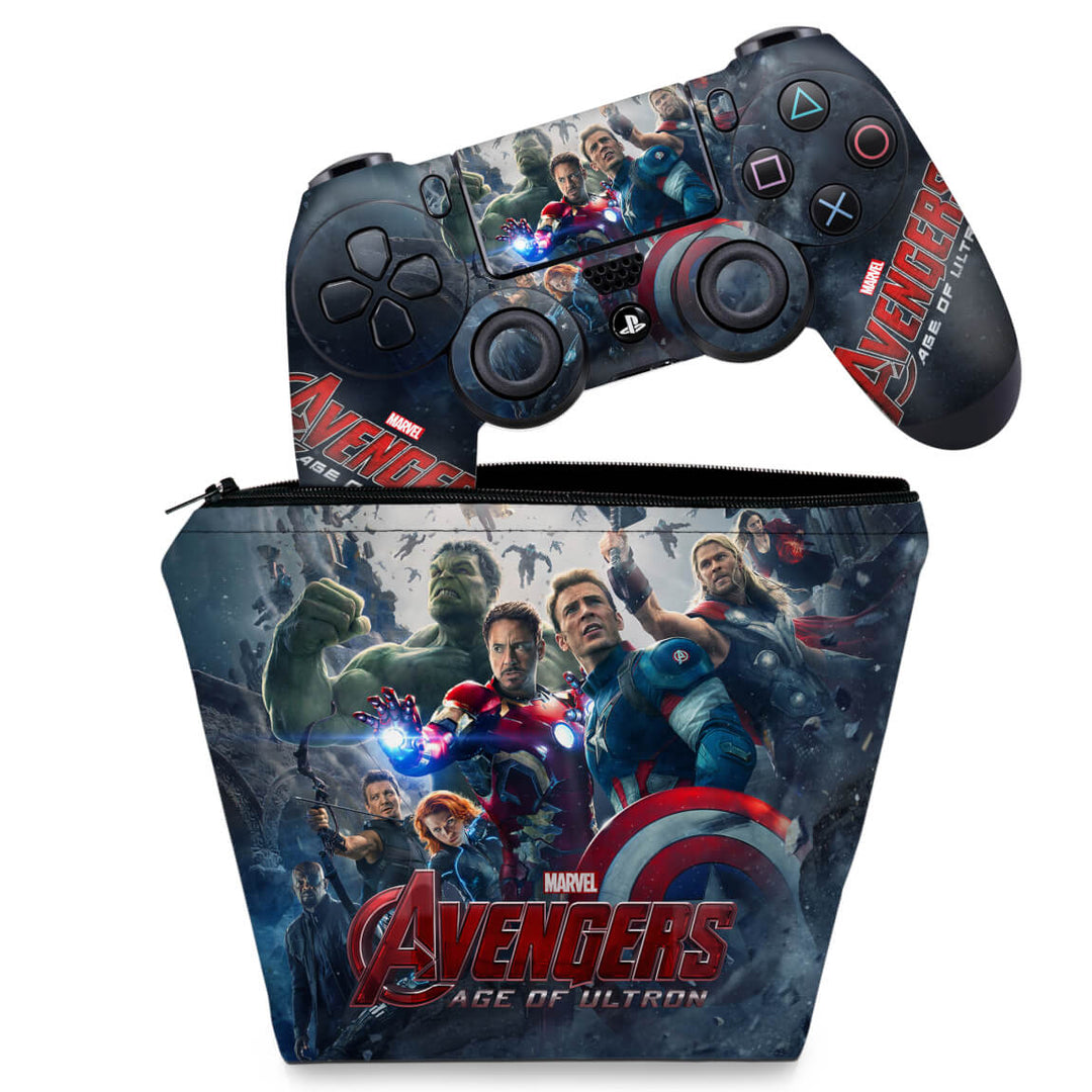 KIT Capa Case e Skin Anti-Rage PS4 Controle - Avengers - Age Of Ultron - Pop Arte Skins