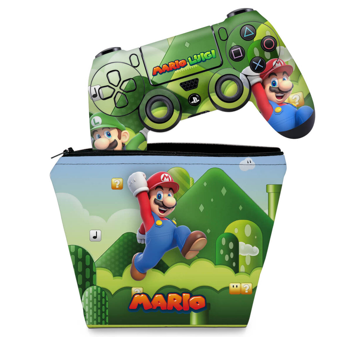 KIT Capa Case e Skin Anti-Rage PS4 Controle - Super Mario Bros - Pop Arte Skins