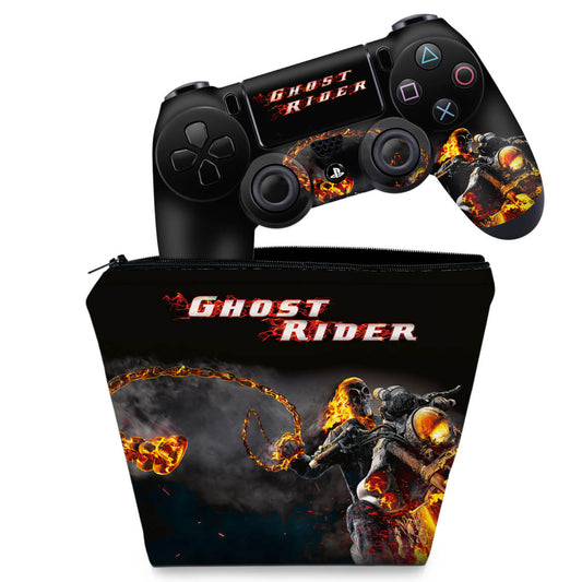 KIT Capa Case e Skin Anti-Rage PS4 Controle - Ghost Rider #A