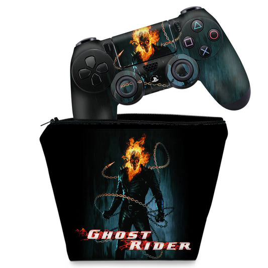 KIT Capa Case e Skin Anti-Rage PS4 Controle - Ghost Rider #B
